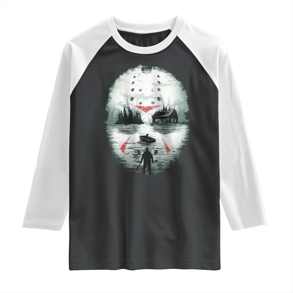 Halloween Jason Hockey Mask Friday 13th Slasher Raglan Shirt - Wonder Print Shop