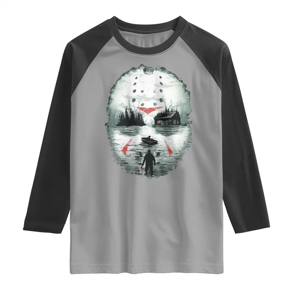 Halloween Jason Hockey Mask Friday 13th Slasher Raglan Shirt - Wonder Print Shop