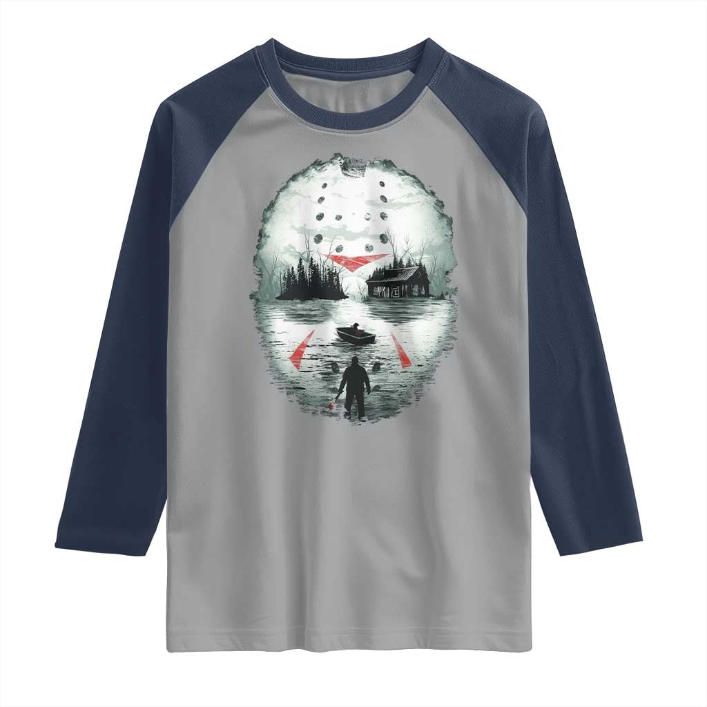 Halloween Jason Hockey Mask Friday 13th Slasher Raglan Shirt - Wonder Print Shop