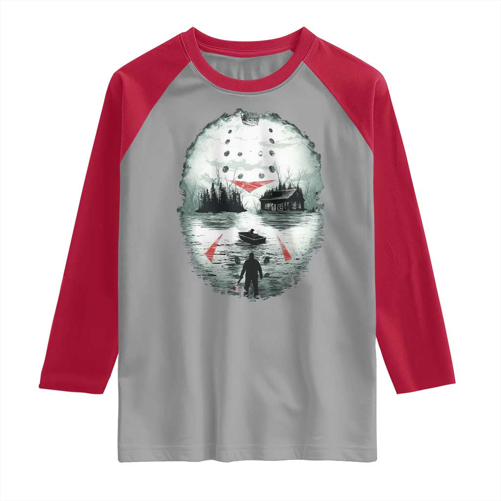 Halloween Jason Hockey Mask Friday 13th Slasher Raglan Shirt - Wonder Print Shop