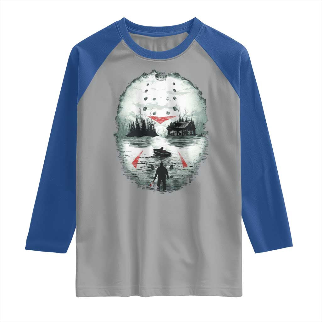 Halloween Jason Hockey Mask Friday 13th Slasher Raglan Shirt - Wonder Print Shop
