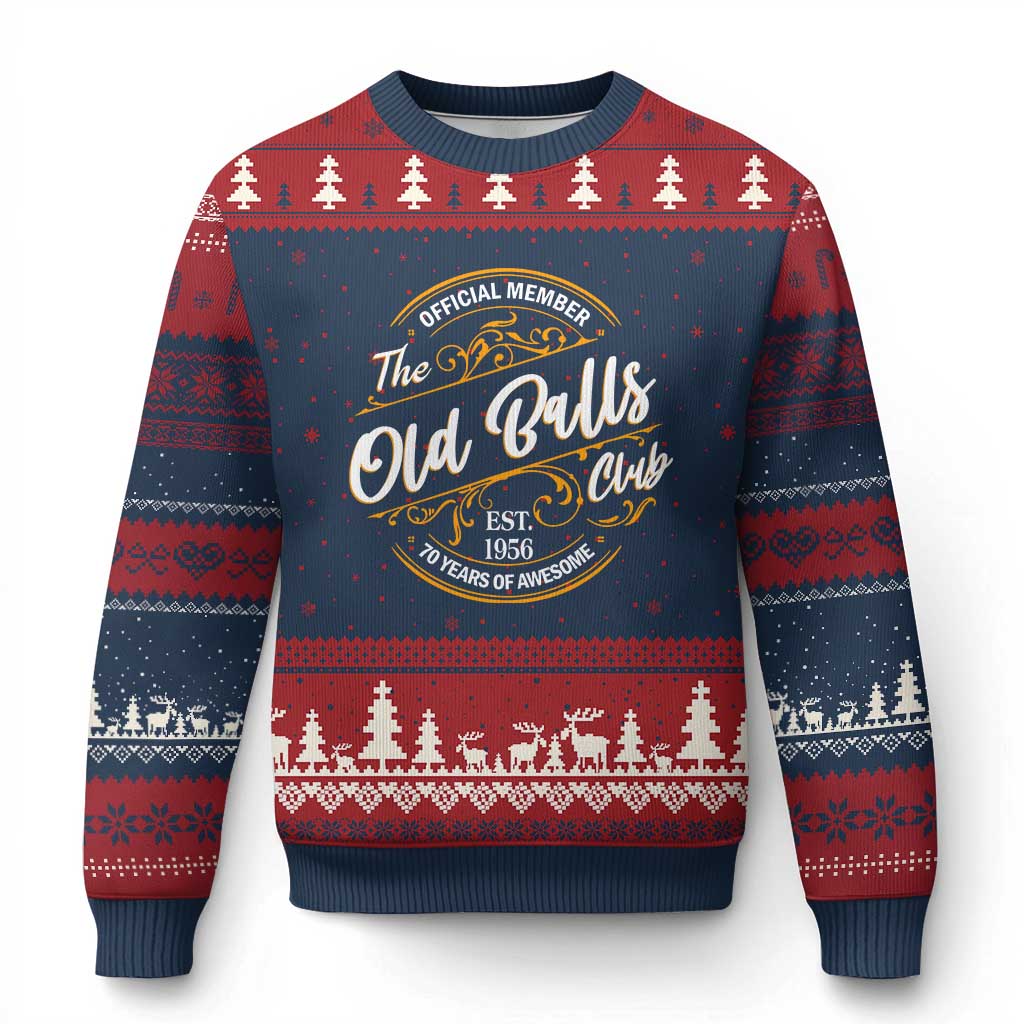 70th Birthday Est 1956 Ugly Christmas Sweater Official Member Of The Old Ball Clubs