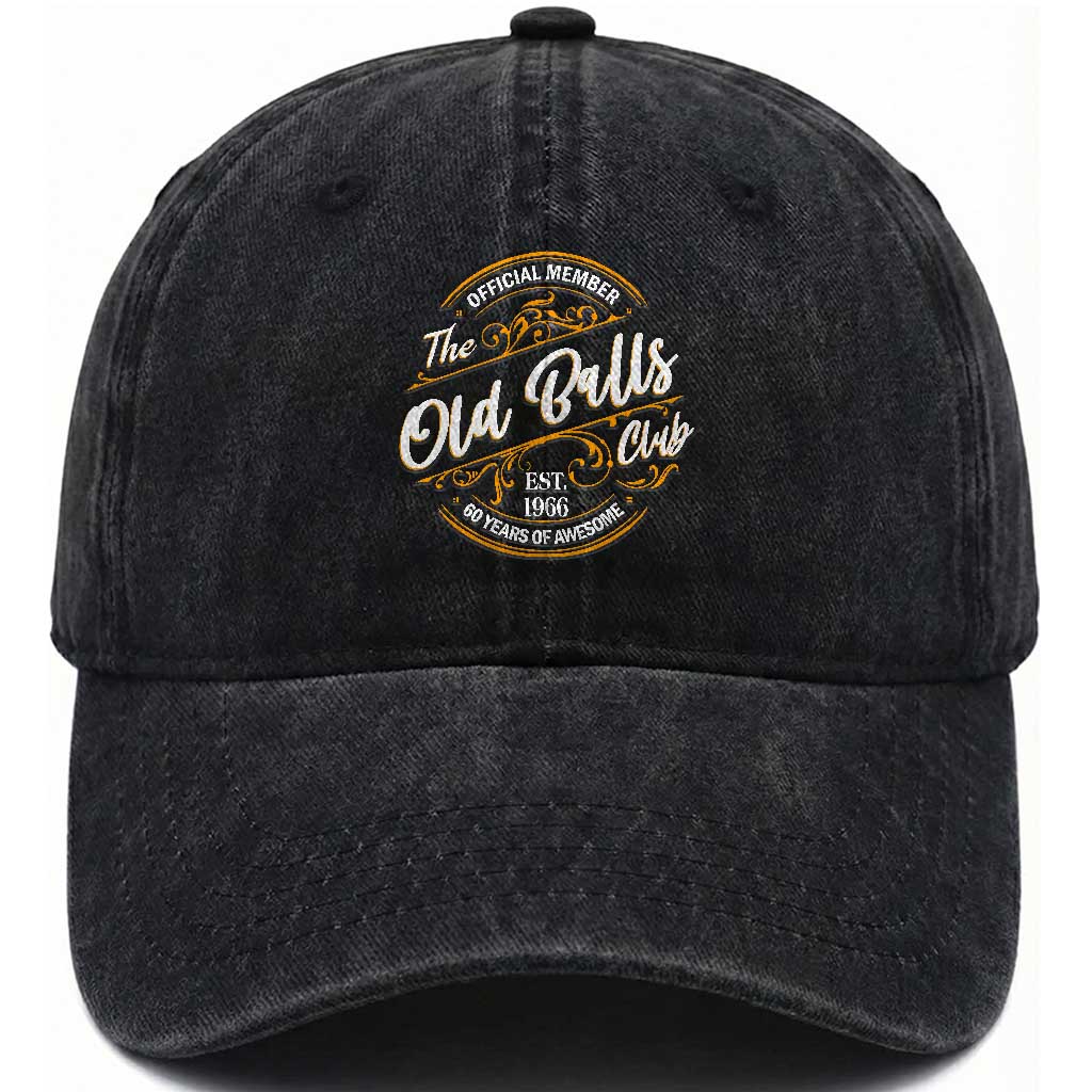 60th Birthday Est 1966 Washed Cotton Baseball Cap Official Member Of The Old Ball Clubs