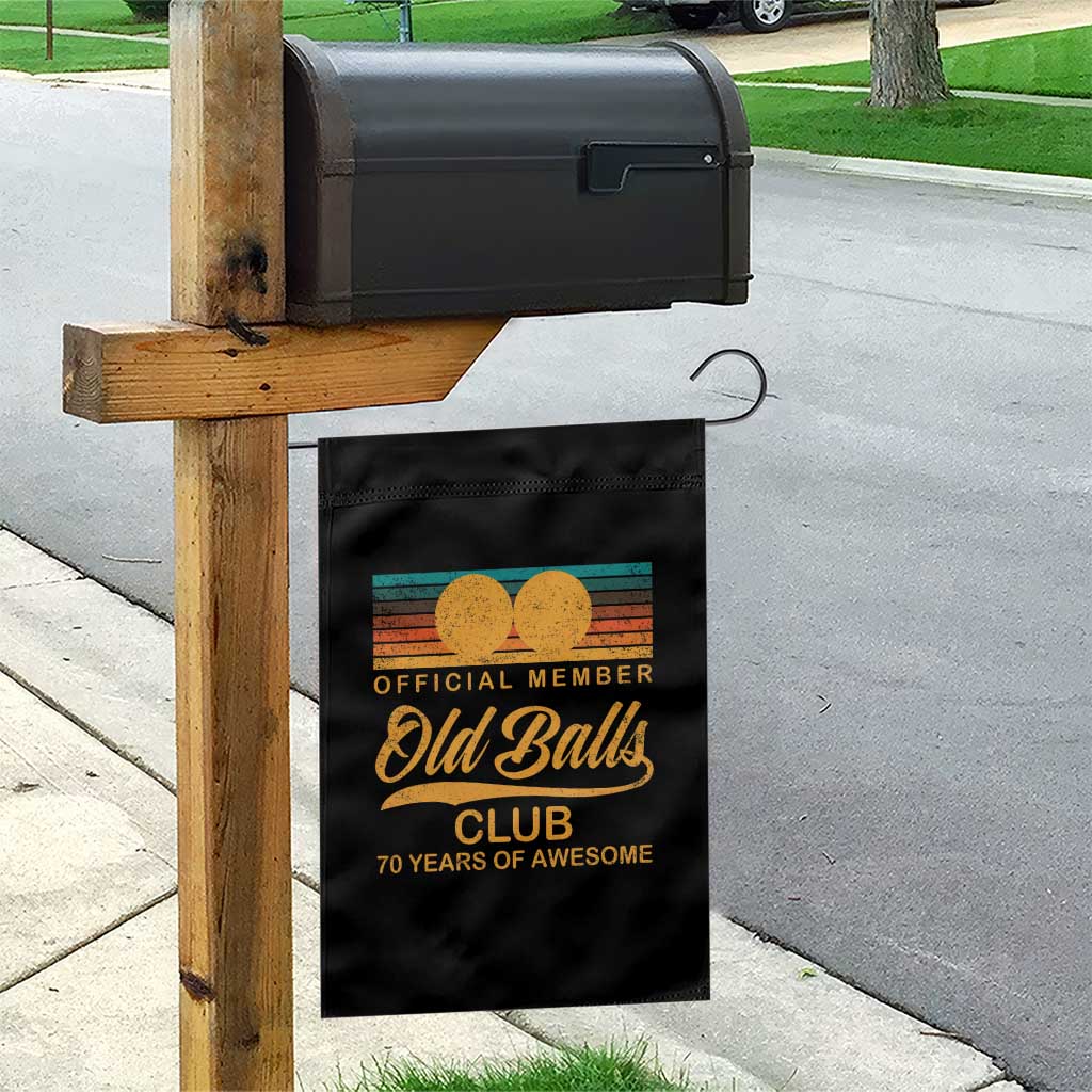 Funny 70th Birthday Garden Flag Official Member Of The Old Ball Clubs Retro Sunset - Wonder Print Shop