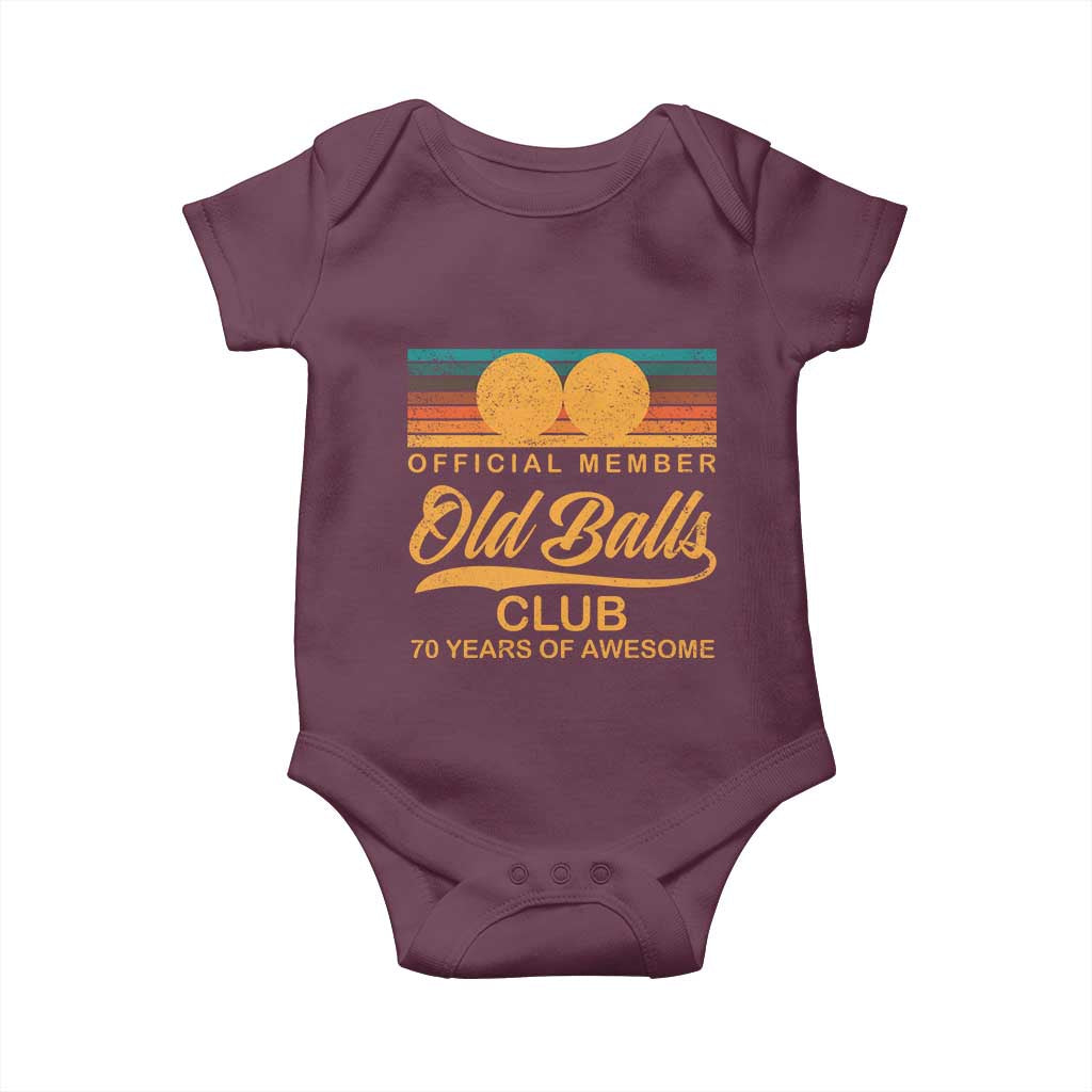 Funny 70th Birthday Baby Onesie Official Member Of The Old Ball Clubs Retro Sunset - Wonder Print Shop