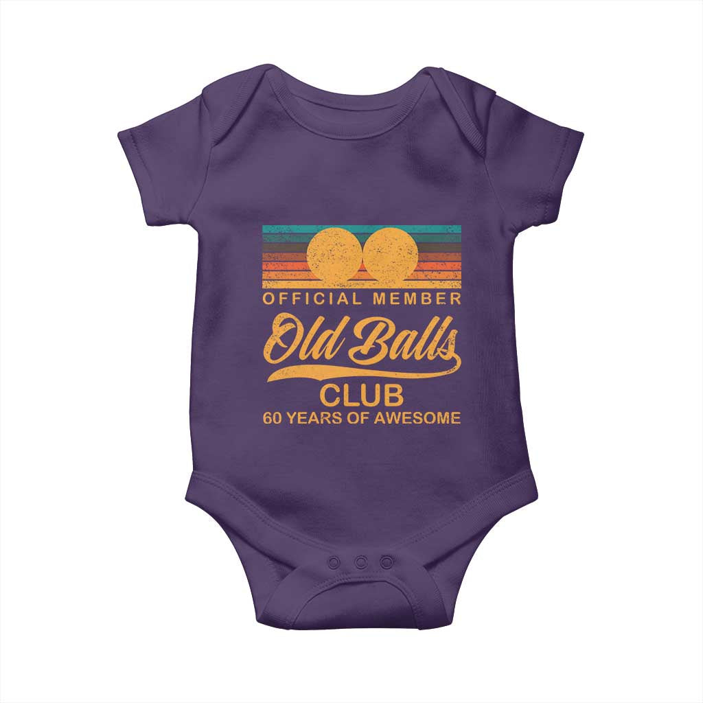 Funny 60th Birthday Baby Onesie Official Member Of The Old Ball Clubs Retro Sunset - Wonder Print Shop