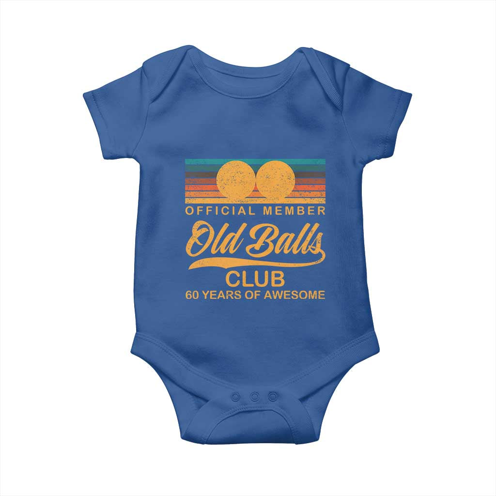 Funny 60th Birthday Baby Onesie Official Member Of The Old Ball Clubs Retro Sunset - Wonder Print Shop