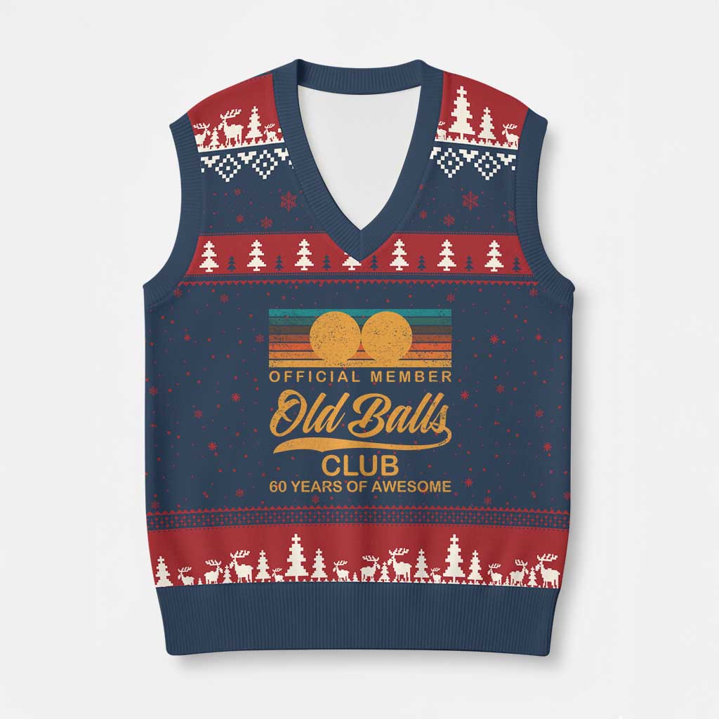 Funny 60th Birthday V-Neck Knit Sweater Vest Official Member Of The Old Ball Clubs Retro Sunset - Wonder Print Shop