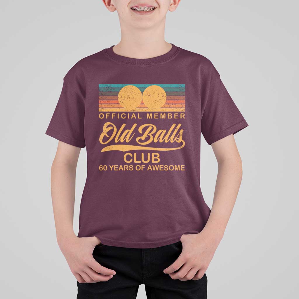 Funny 60th Birthday T Shirt For Kid Official Member Of The Old Ball Clubs Retro Sunset - Wonder Print Shop
