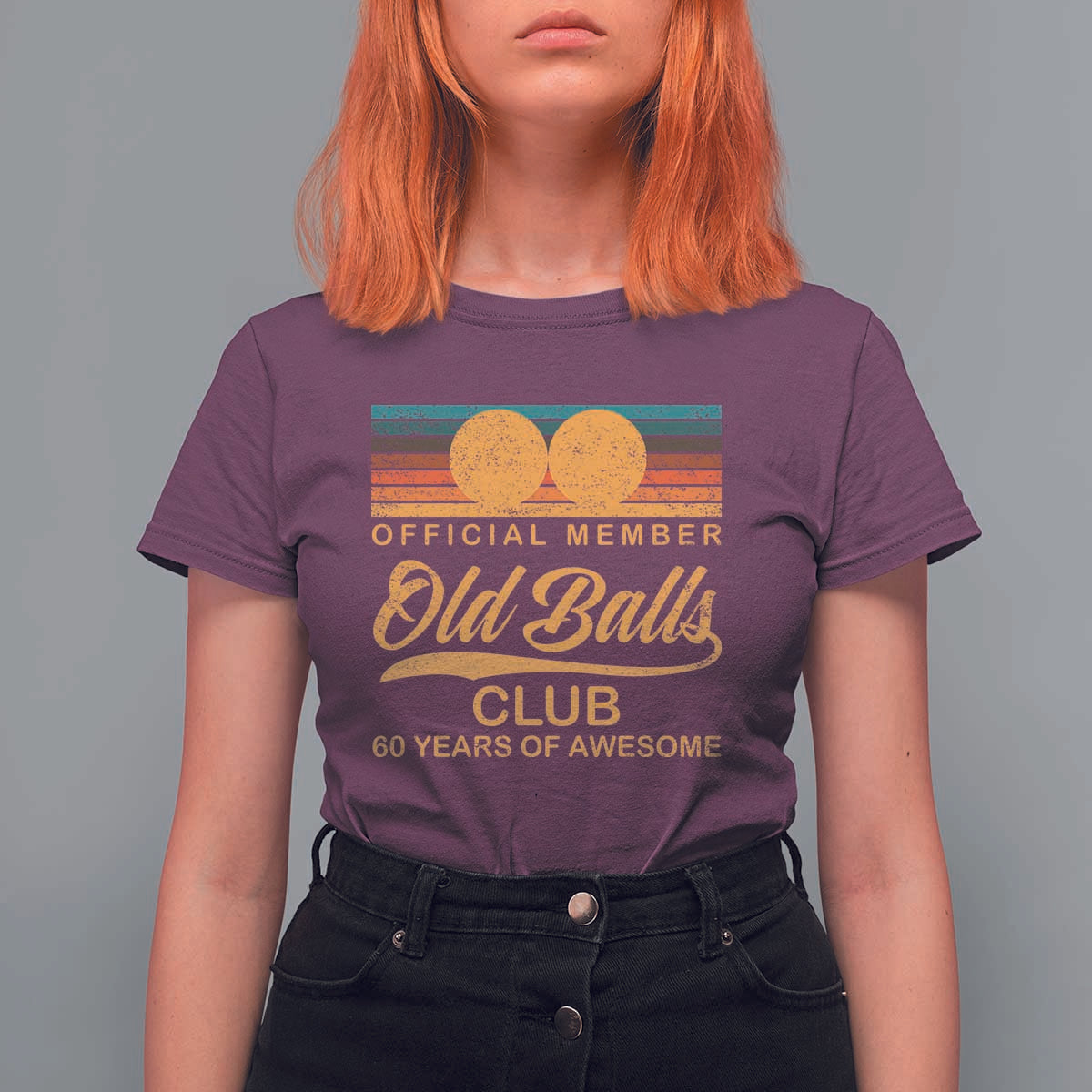 Funny 60th Birthday T Shirt For Women Official Member Of The Old Ball Clubs Retro Sunset - Wonder Print Shop
