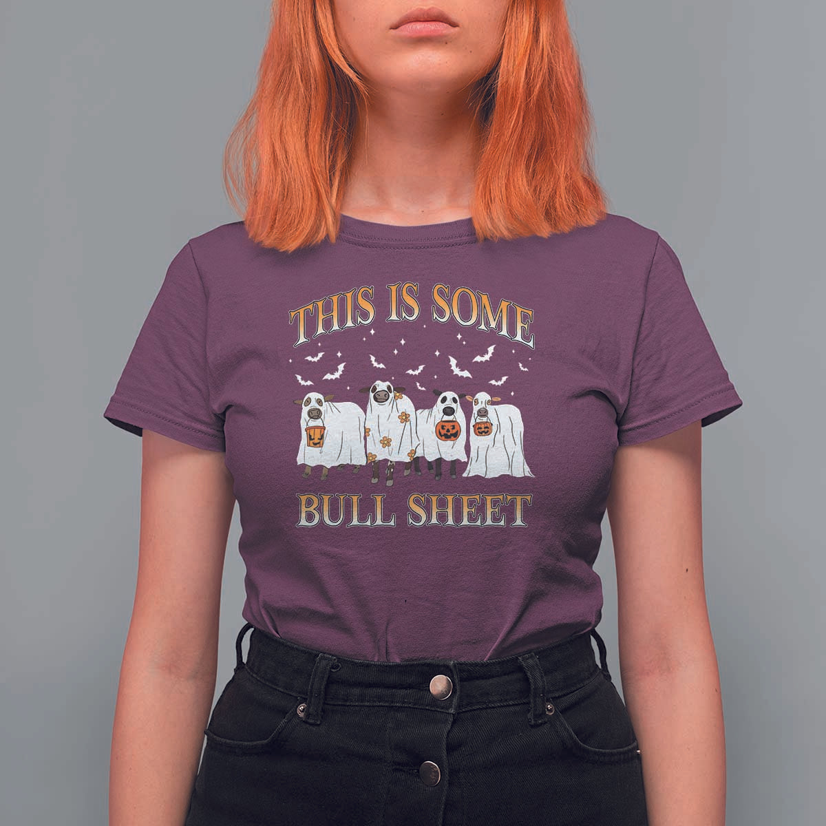 Funny Halloween T Shirt For Women This Is Some Bull Sheet Farm Cow Bat - Wonder Print Shop
