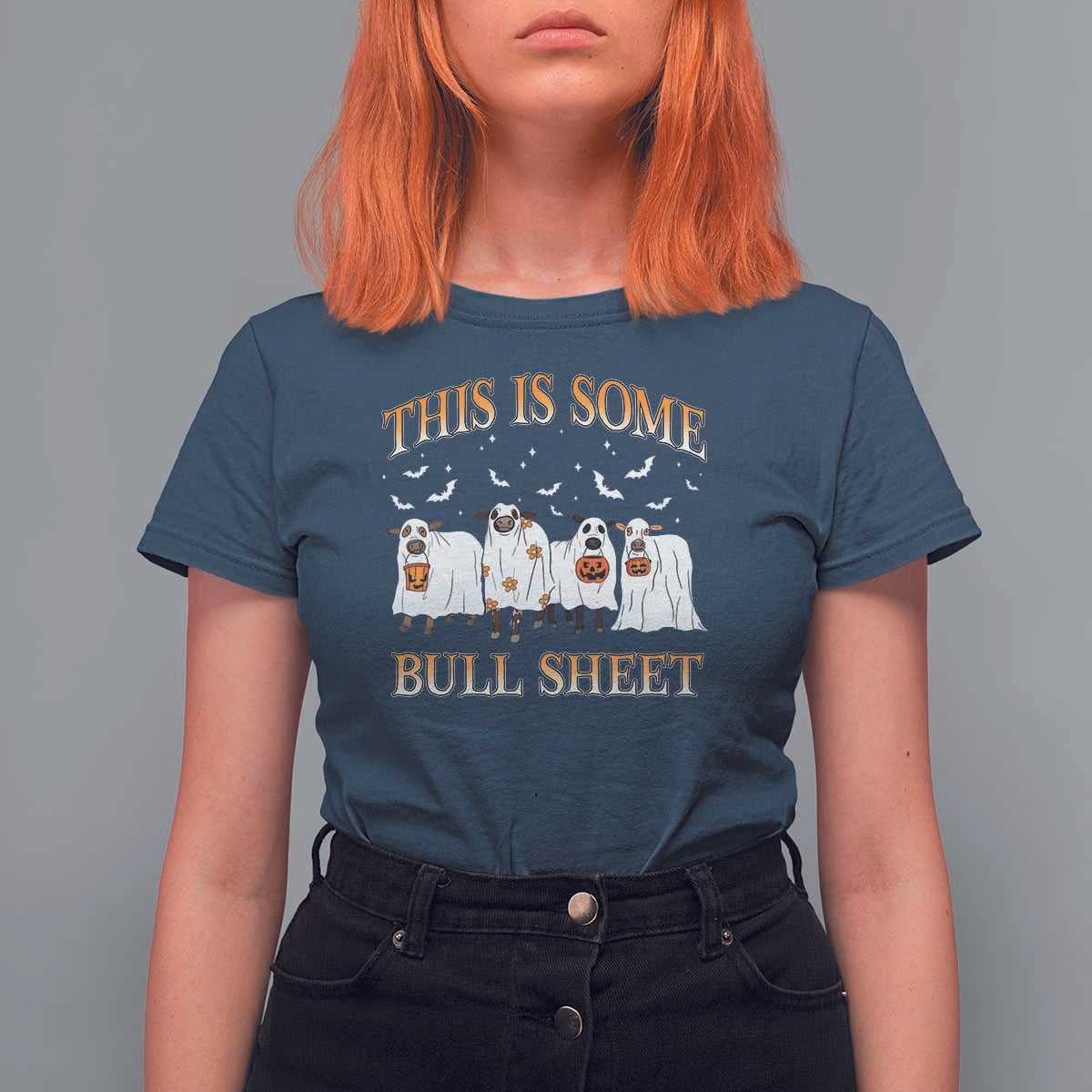 Funny Halloween T Shirt For Women This Is Some Bull Sheet Farm Cow Bat - Wonder Print Shop