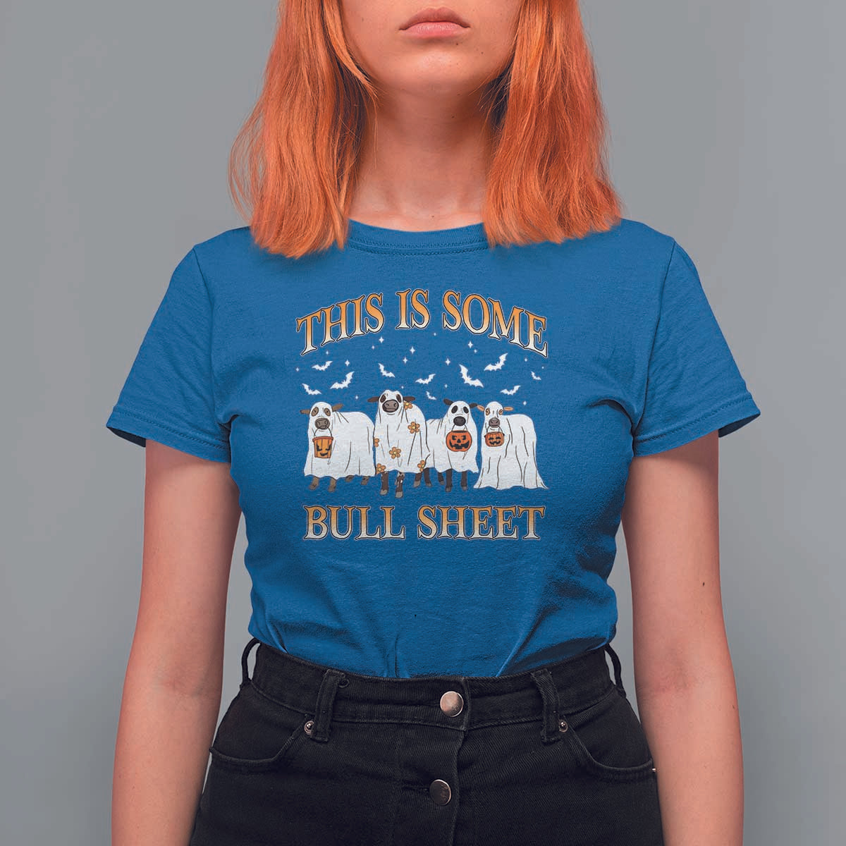Funny Halloween T Shirt For Women This Is Some Bull Sheet Farm Cow Bat - Wonder Print Shop