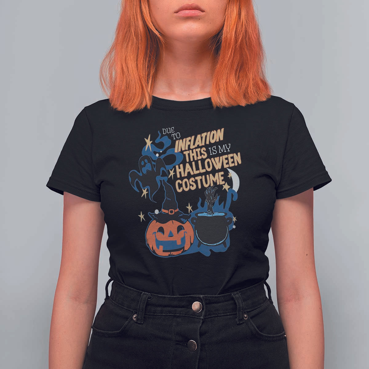 Funny Halloween T Shirt For Women Due To Inflation This Is My Halloween Costume Pumpkin Ghost - Wonder Print Shop