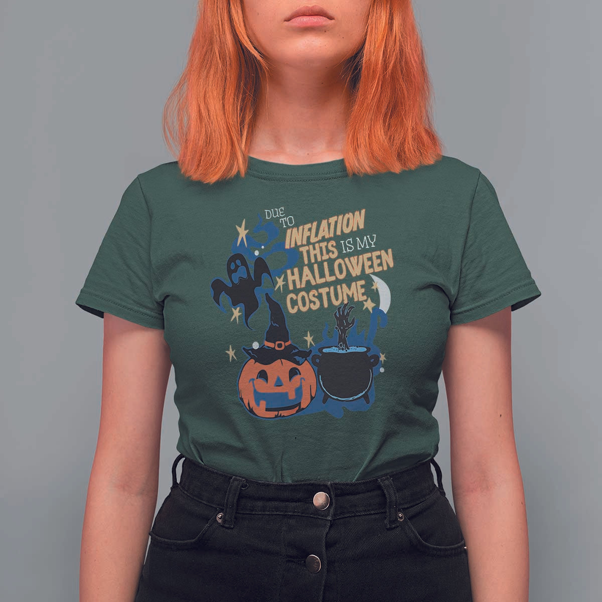 Funny Halloween T Shirt For Women Due To Inflation This Is My Halloween Costume Pumpkin Ghost - Wonder Print Shop