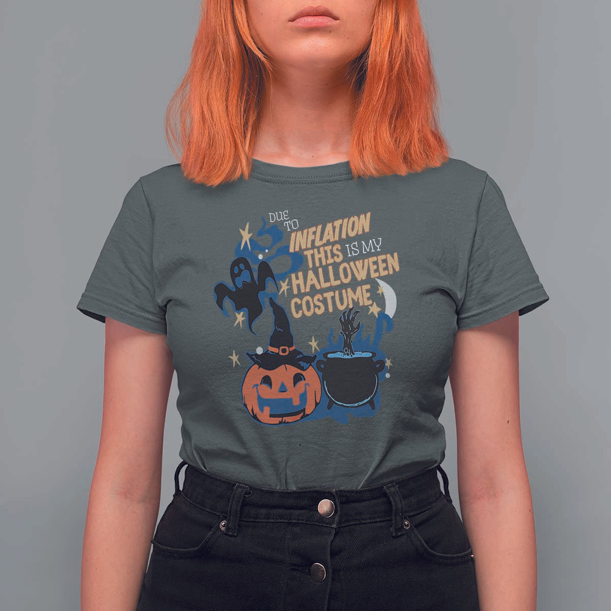 Funny Halloween T Shirt For Women Due To Inflation This Is My Halloween Costume Pumpkin Ghost - Wonder Print Shop