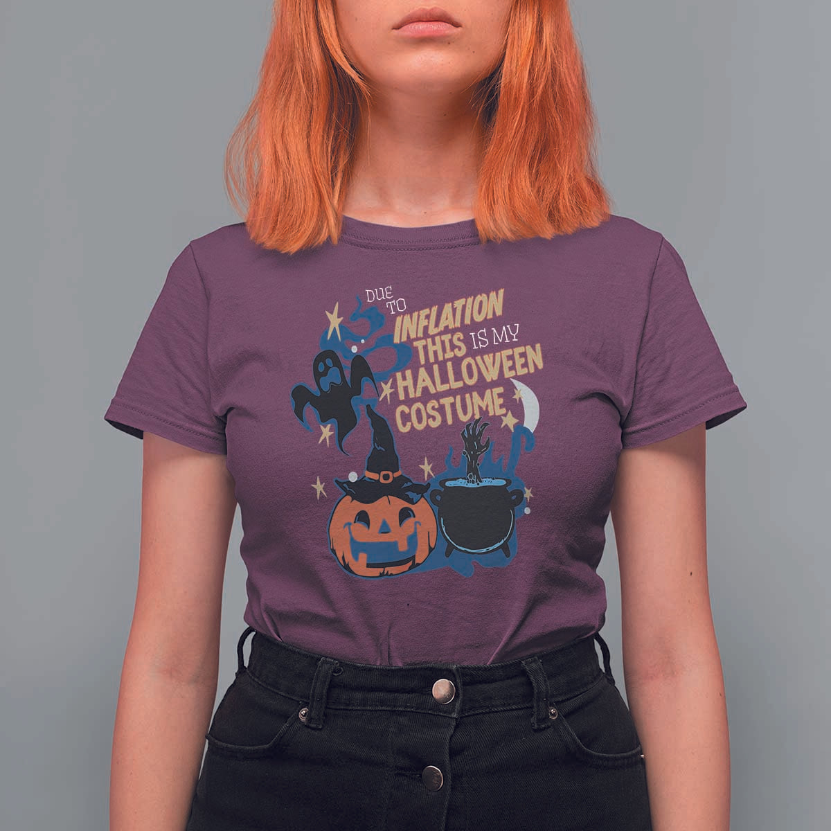 Funny Halloween T Shirt For Women Due To Inflation This Is My Halloween Costume Pumpkin Ghost - Wonder Print Shop