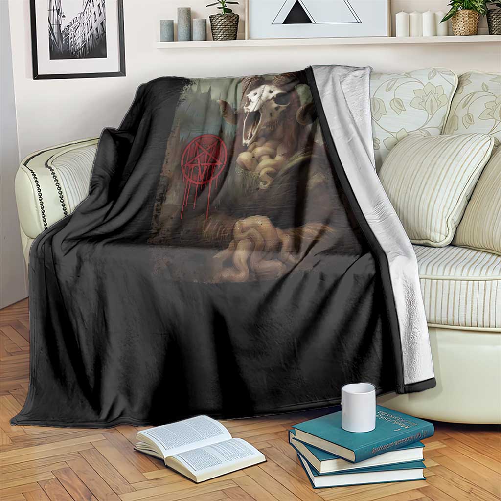 Halloween Throw Blanket Creepy Mona Lisa Satan Pentagram Leonardo da Vinci - Wonder Print Shop