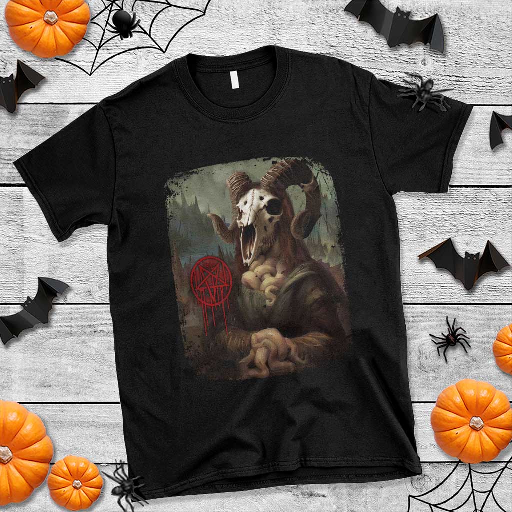 Halloween T Shirt Creepy Mona Lisa Satan Pentagram Leonardo da Vinci - Wonder Print Shop