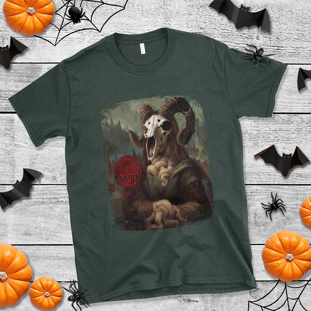 Halloween T Shirt Creepy Mona Lisa Satan Pentagram Leonardo da Vinci - Wonder Print Shop