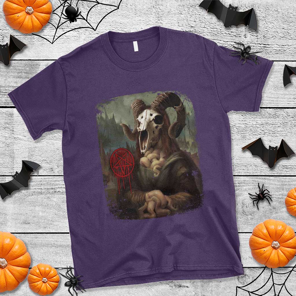 Halloween T Shirt Creepy Mona Lisa Satan Pentagram Leonardo da Vinci - Wonder Print Shop