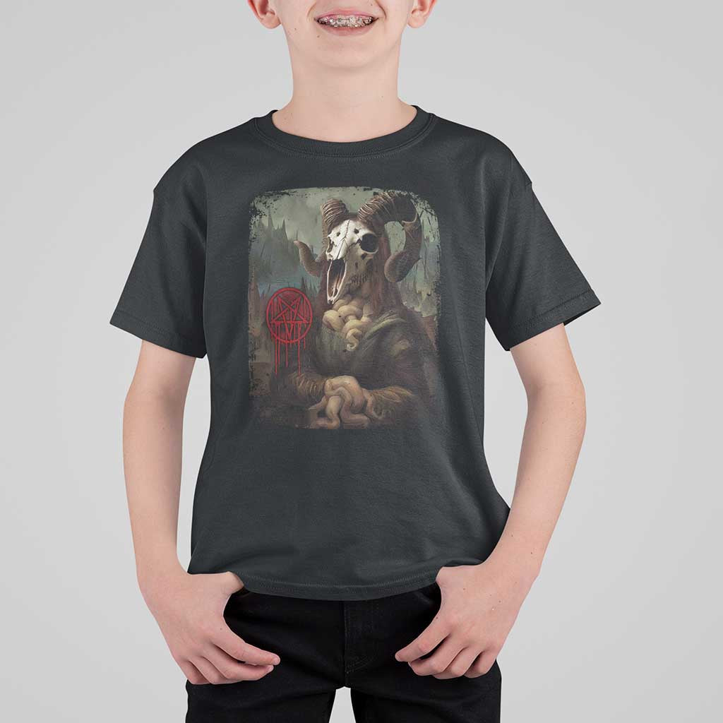 Halloween T Shirt For Kid Creepy Mona Lisa Satan Pentagram Leonardo da Vinci - Wonder Print Shop