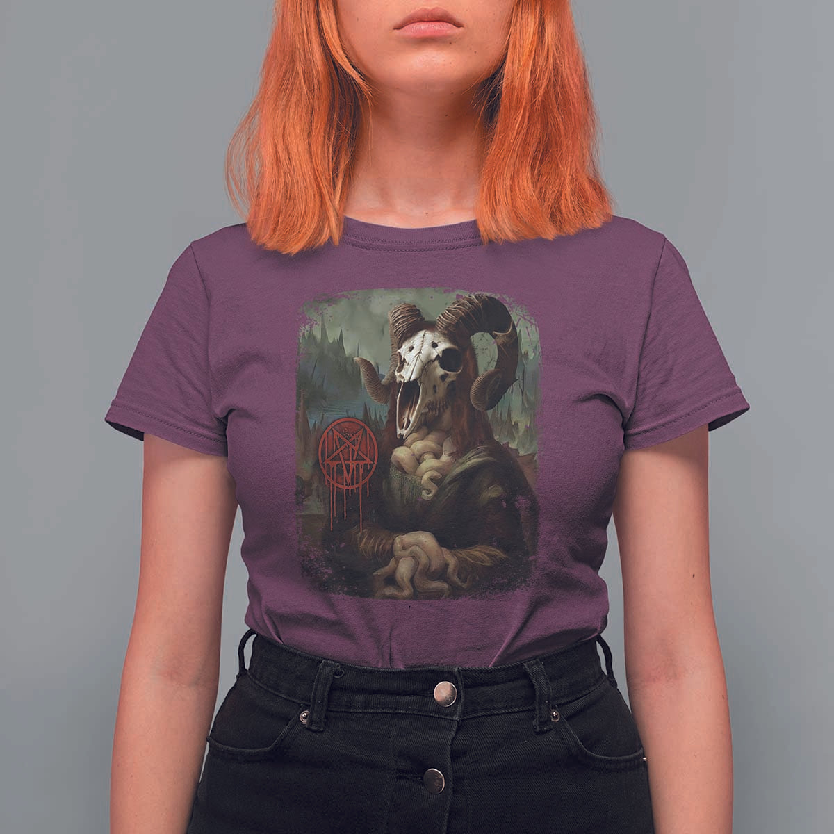 Halloween T Shirt For Women Creepy Mona Lisa Satan Pentagram Leonardo da Vinci - Wonder Print Shop