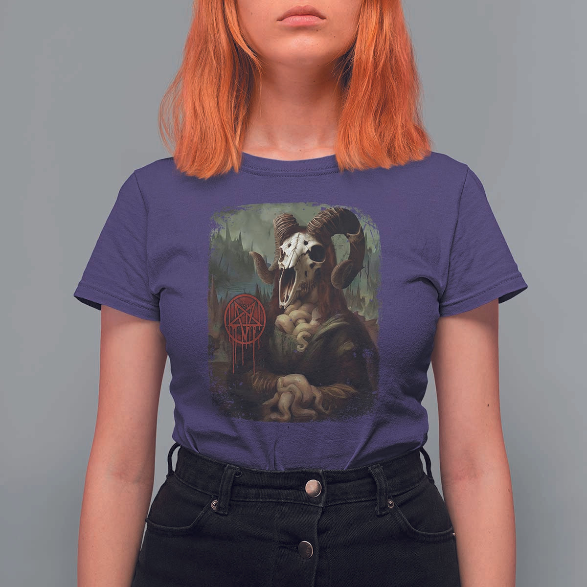 Halloween T Shirt For Women Creepy Mona Lisa Satan Pentagram Leonardo da Vinci - Wonder Print Shop