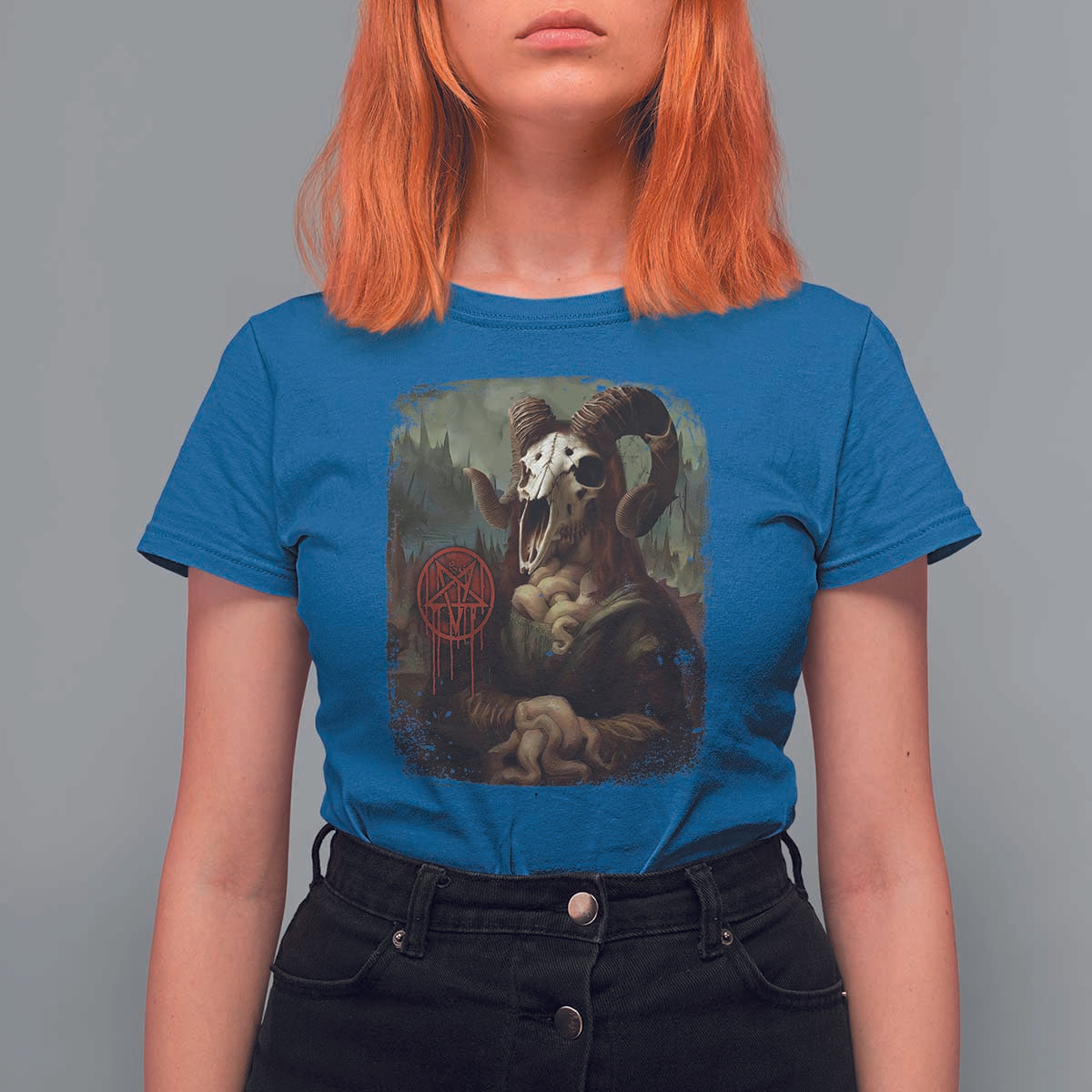Halloween T Shirt For Women Creepy Mona Lisa Satan Pentagram Leonardo da Vinci - Wonder Print Shop