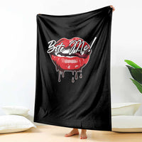 Halloween Throw Blanket Bite Me Vampire Red Lips Teeth Bloody - Wonder Print Shop
