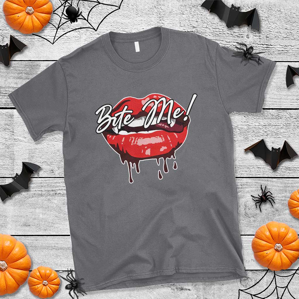 Halloween T Shirt Bite Me Vampire Red Lips Teeth Bloody - Wonder Print Shop