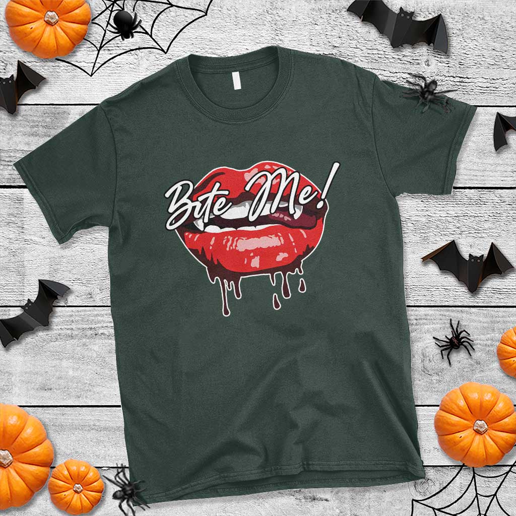 Halloween T Shirt Bite Me Vampire Red Lips Teeth Bloody - Wonder Print Shop