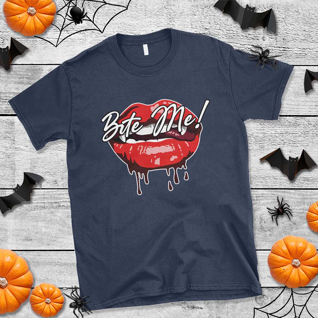 Halloween T Shirt Bite Me Vampire Red Lips Teeth Bloody - Wonder Print Shop