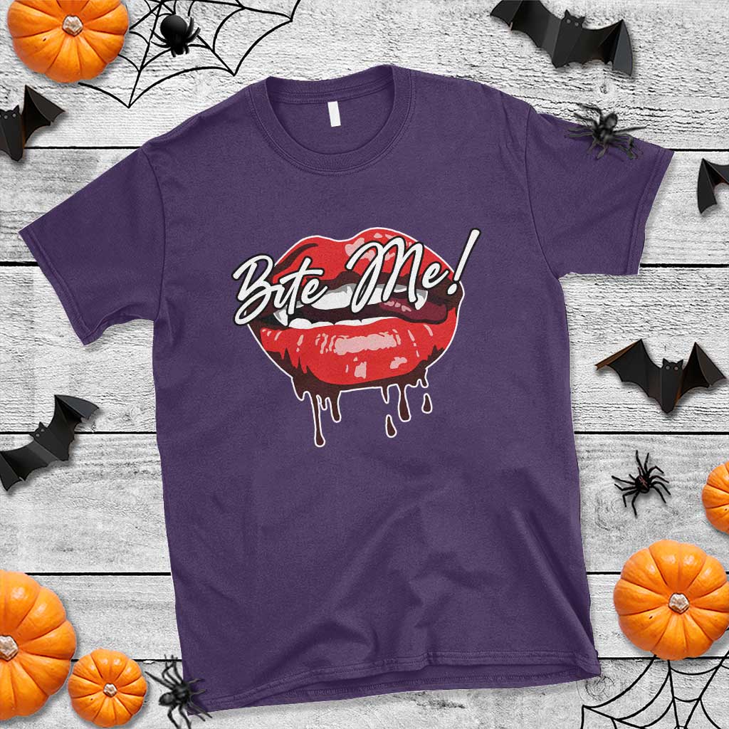Halloween T Shirt Bite Me Vampire Red Lips Teeth Bloody - Wonder Print Shop