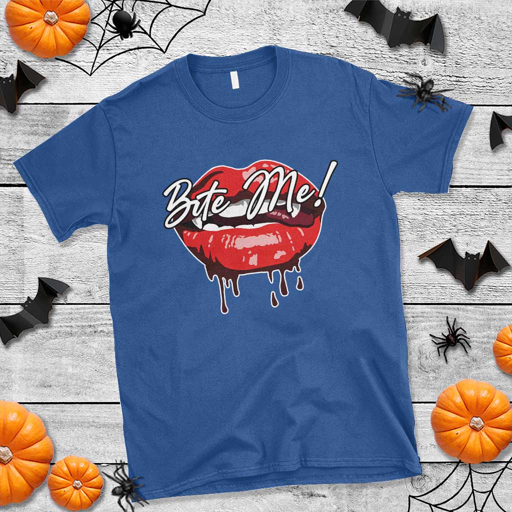 Halloween T Shirt Bite Me Vampire Red Lips Teeth Bloody - Wonder Print Shop