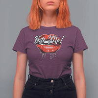 Halloween T Shirt For Women Bite Me Vampire Red Lips Teeth Bloody - Wonder Print Shop