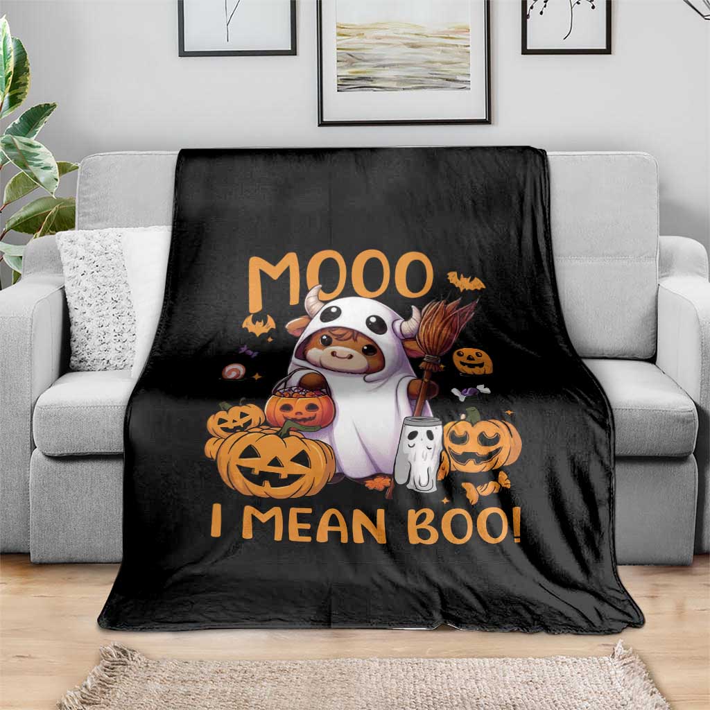 Spooky Cow Halloween Throw Blanket Moo I Mean Boo Funny Ghost Heifer - Wonder Print Shop