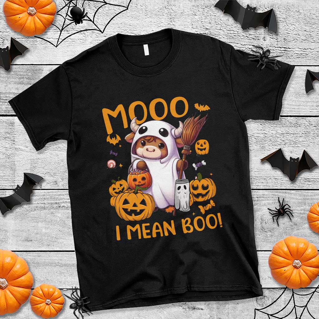 Spooky Cow Halloween T Shirt Moo I Mean Boo Funny Ghost Heifer - Wonder Print Shop