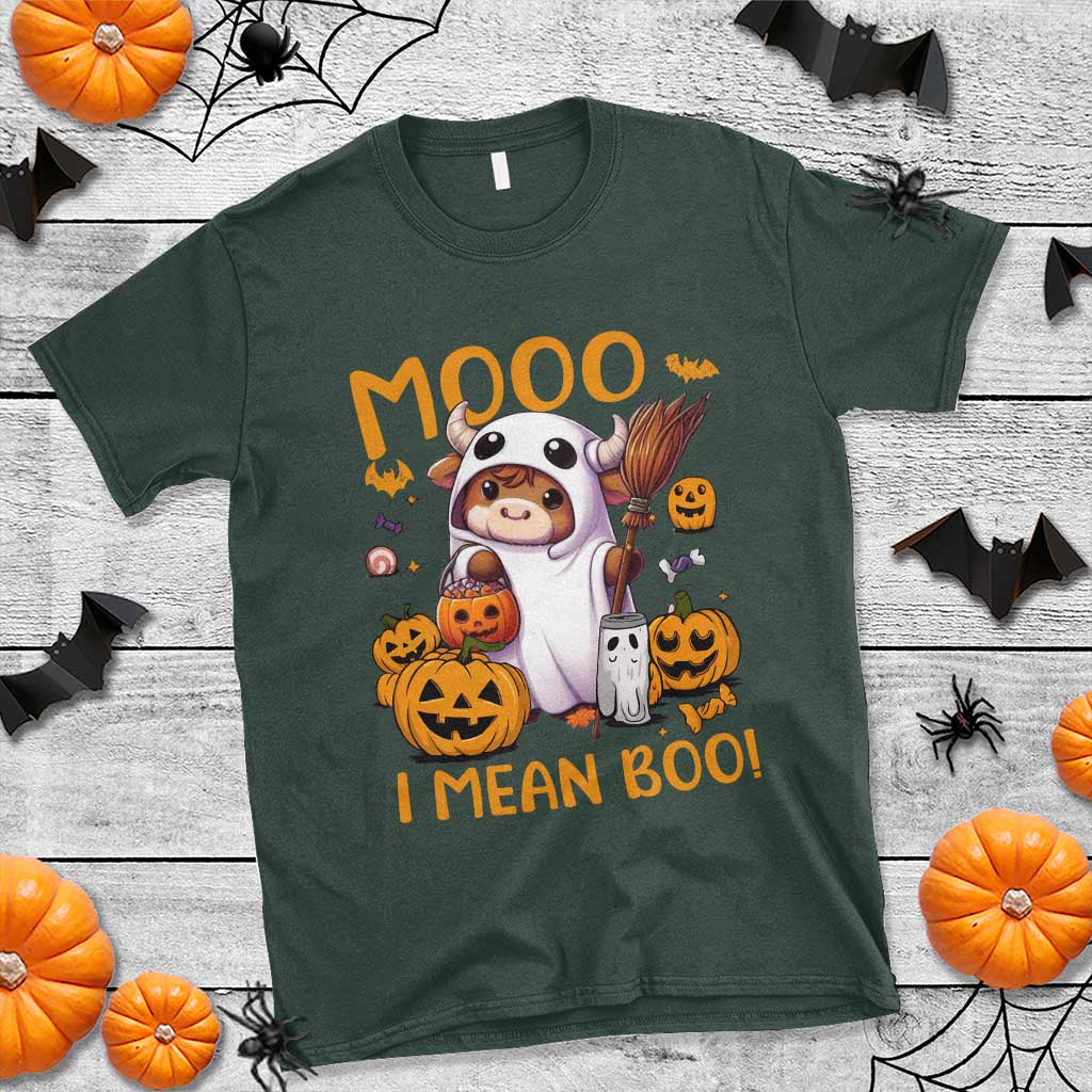 Spooky Cow Halloween T Shirt Moo I Mean Boo Funny Ghost Heifer - Wonder Print Shop