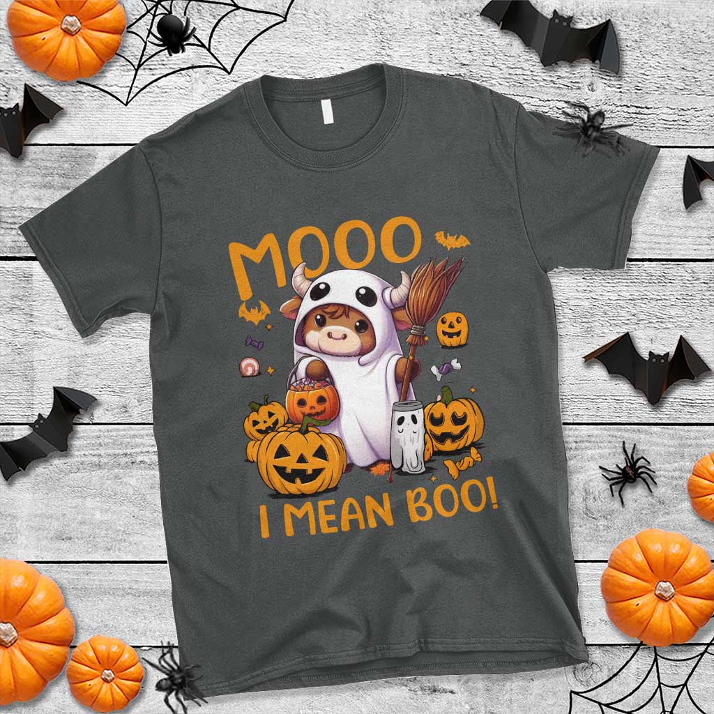 Spooky Cow Halloween T Shirt Moo I Mean Boo Funny Ghost Heifer - Wonder Print Shop
