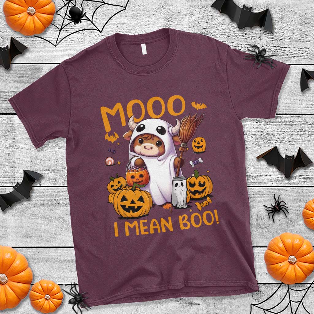 Spooky Cow Halloween T Shirt Moo I Mean Boo Funny Ghost Heifer - Wonder Print Shop
