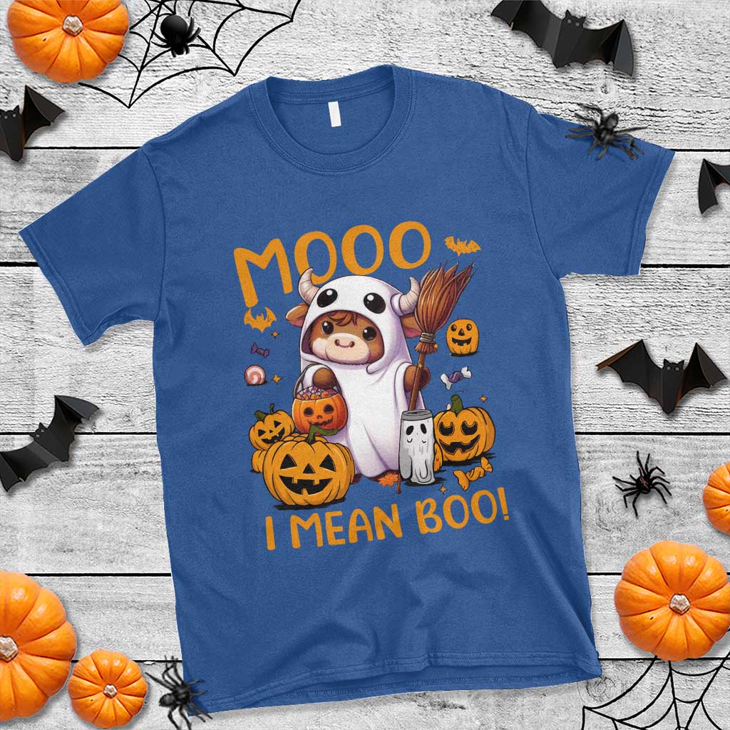 Spooky Cow Halloween T Shirt Moo I Mean Boo Funny Ghost Heifer - Wonder Print Shop