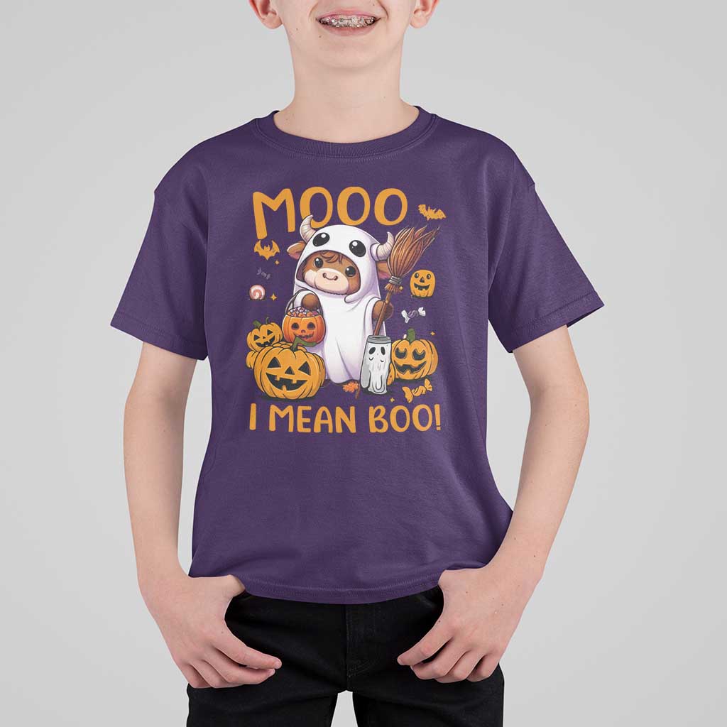 Spooky Cow Halloween T Shirt For Kid Moo I Mean Boo Funny Ghost Heifer - Wonder Print Shop