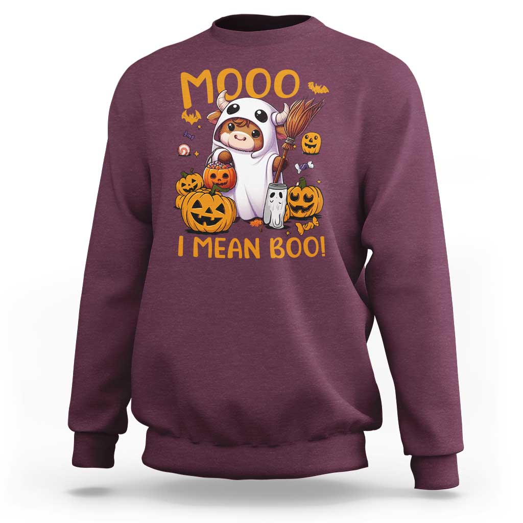 Spooky Cow Halloween Sweatshirt Moo I Mean Boo Funny Ghost Heifer - Wonder Print Shop