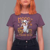 Spooky Cow Halloween T Shirt For Women Moo I Mean Boo Funny Ghost Heifer - Wonder Print Shop
