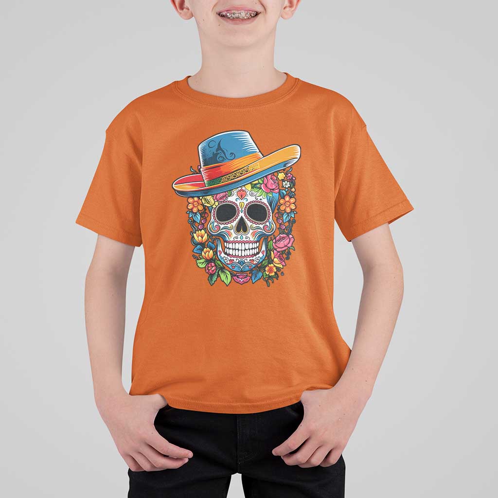 Day Of The Dead T Shirt For Kid Sugar Skull Dia De Los Muertos Halloween Flower - Wonder Print Shop