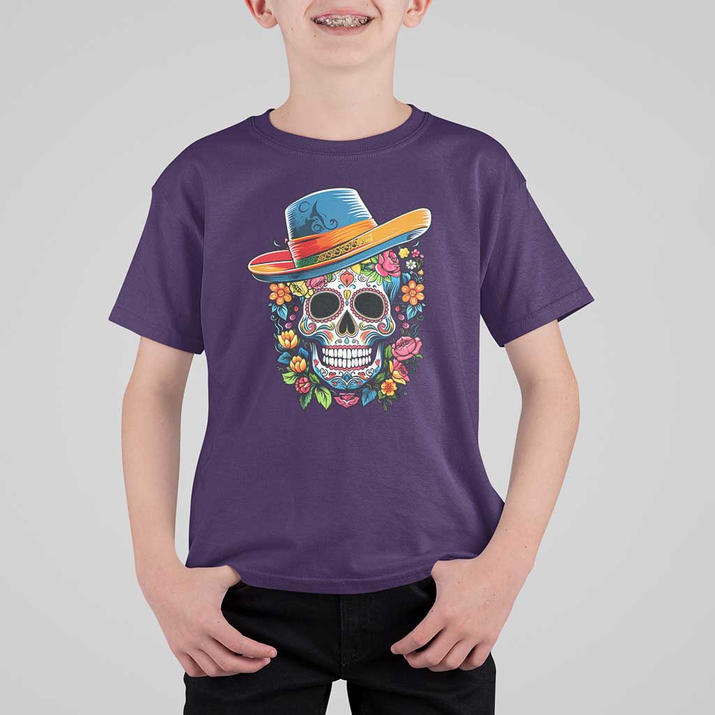Day Of The Dead T Shirt For Kid Sugar Skull Dia De Los Muertos Halloween Flower - Wonder Print Shop