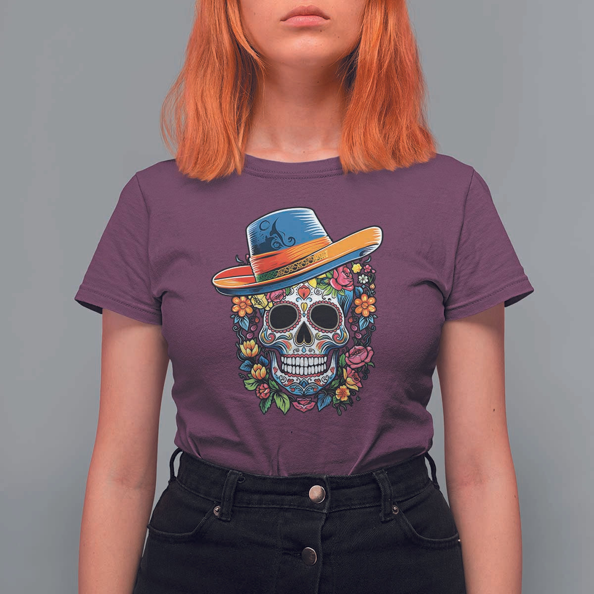 Day Of The Dead T Shirt For Women Sugar Skull Dia De Los Muertos Halloween Flower - Wonder Print Shop