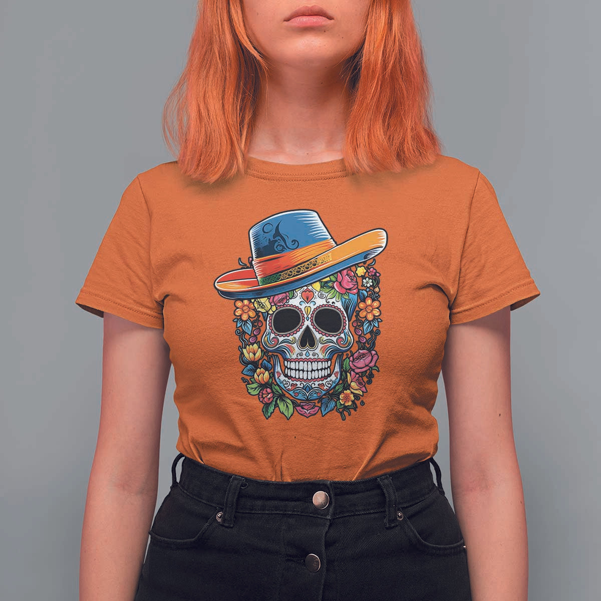 Day Of The Dead T Shirt For Women Sugar Skull Dia De Los Muertos Halloween Flower - Wonder Print Shop
