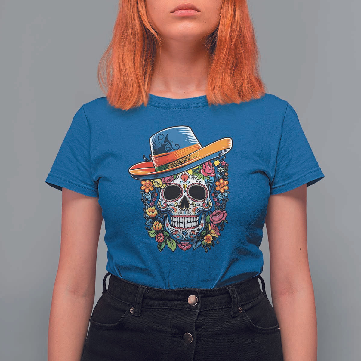 Day Of The Dead T Shirt For Women Sugar Skull Dia De Los Muertos Halloween Flower - Wonder Print Shop